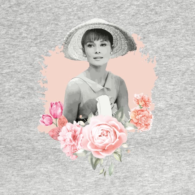 Audrey Hepburn T-Shirt Sticker Flowers Illustration Hoodie Notebook T-Shirt by ivaostrogonac